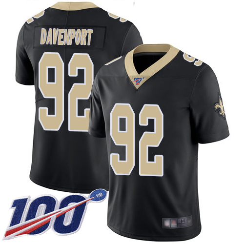 Men New Orleans Saints Limited Black Marcus Davenport Home Jersey NFL Football 92 100th Season Vapor Untouchable Jersey